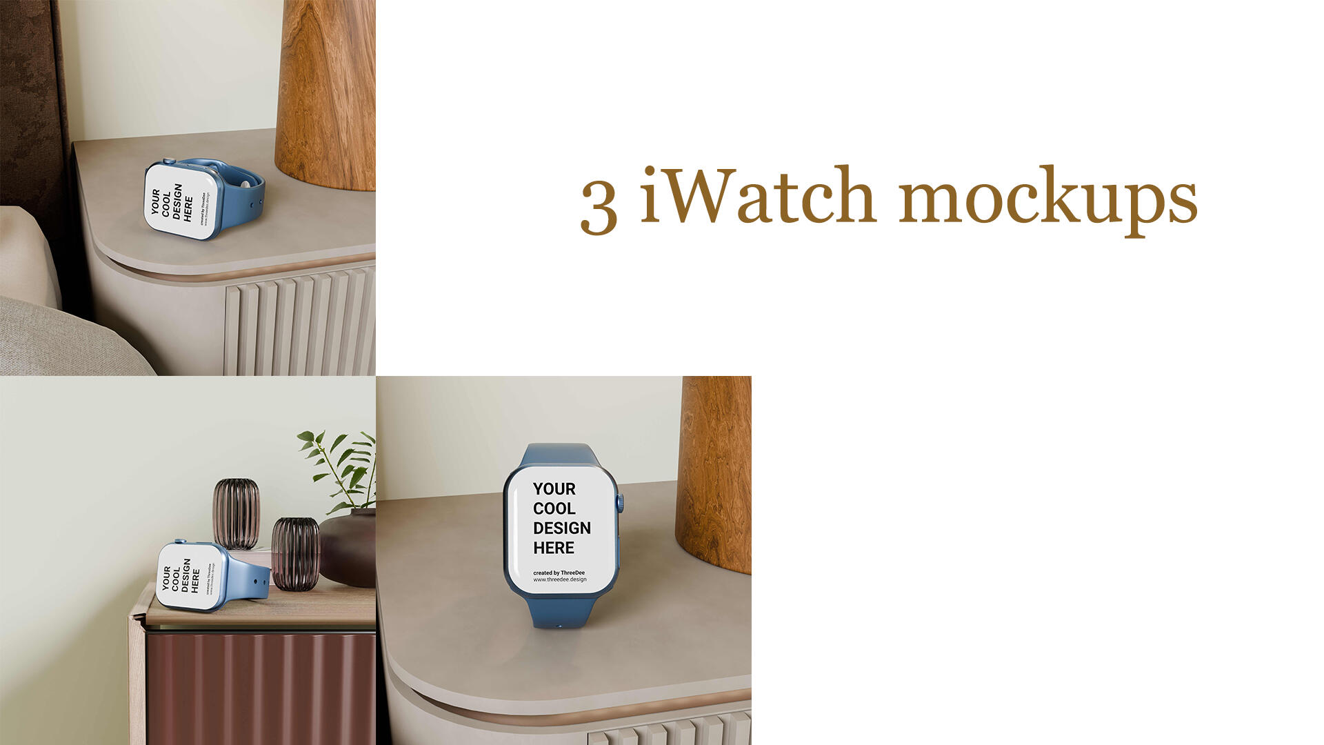 30 Premium 3D mockups of Apple, Samsung, iPad, iPhone, Apple watch and Samsung Gear in cosy style